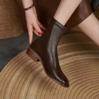 Женские ботильоны из натуральной кожи, хит продаж, осень-зима 2024, модные туфли на платформе с квадратным носком, женские дизайнерские эластичные ботинки 35 чёрный