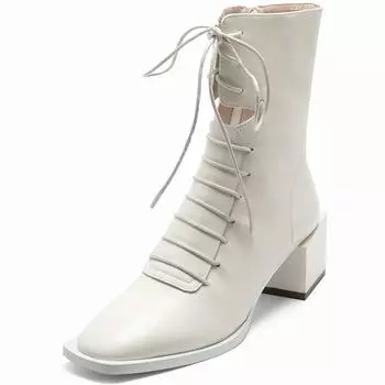 Женские ботильоны из натуральной кожи с квадратным носком и квадратным каблуком, уличная модная обувь для отдыха, полые ремни, боковая молния 34 чёрный