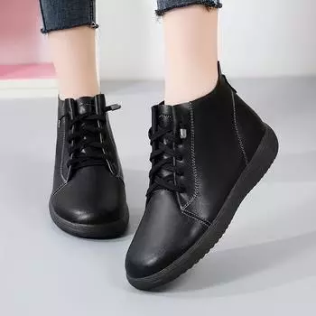Женские ботильоны из водонепроницаемой кожи, повседневные туфли на плоской подошве, школьные черные туфли для студентов 36 чёрный
