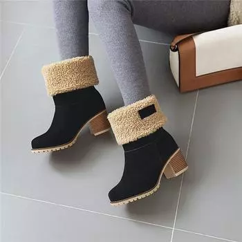 Женские ботильоны, короткие ботинки на массивном высоком каблуке с круглым носком, женская модная повседневная обувь, зимняя оранжевая, хаки, зеленая, 43 33 чёрный