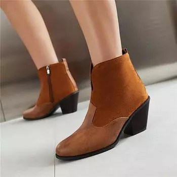 Женские ботильоны, короткие ботинки на молнии с круглым носком на массивном среднем каблуке, женская модная обувь, осенне-зимняя обувь желтого, винно-красного цвета 44