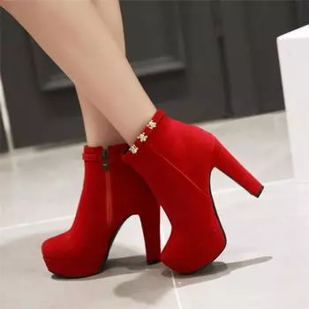 Женские ботильоны, короткие ботинки с круглым носком на массивном высоком каблуке и платформе с молнией и металлическими украшениями, женская обувь, осень-зима 43 33 чёрный