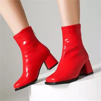 Женские ботильоны, короткие сапоги на толстом высоком каблуке с круглым носком на молнии, лаконичная женская модная обувь, зимняя красная, белая, черная 46 34 чёрный