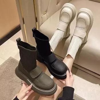 Женские ботильоны, массивная обувь в стиле Лолиты, короткие женские туфли на платформе, ботильоны Мэри Джейн, эластичные носки, новинка зимы, Y2k 35 бежевый