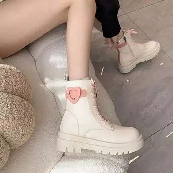 Женские ботильоны, милые, элегантные, на среднем каблуке, кавайные, на шнуровке, женские короткие туфли, тренд 2024 года, высокое качество, Y2k 34