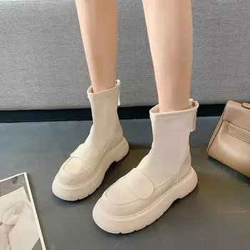 Женские ботильоны, модная осенняя обувь, женская удобная обувь из искусственной кожи с застежкой-молнией сзади на платформе, женские туфли для вечеринок 35