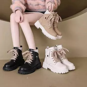 Женские ботильоны модные черные кожаные новые модные панк-обувь женские элегантные ботильоны со шнуровкой и круглым носком Botas De Mujer 2024 35 чёрный