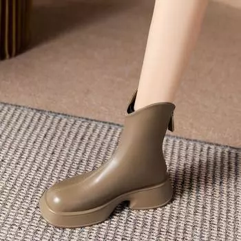 Женские ботильоны, модные молнии, женские элегантные короткие ботинки с толстой подошвой, 2024, осень-зима, женские ботинки, повседневные черные ботинки 35 бежевый