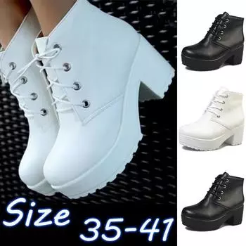 Женские ботильоны на каблуке на платформе со шнуровкой в стиле панк-рок и ботильоны 36 белый
