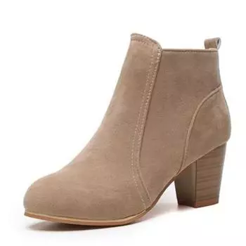 Женские ботильоны на массивном каблуке, осенне-зимние модные замшевые сапоги 35 бежевый