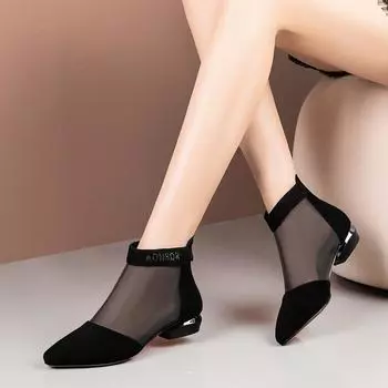 Женские ботильоны на низком каблуке, сетчатые босоножки, короткие сапоги со стразами для женщин, летние стильные сексуальные босоножки, женские дышащие босоножки CN 35 чёрный