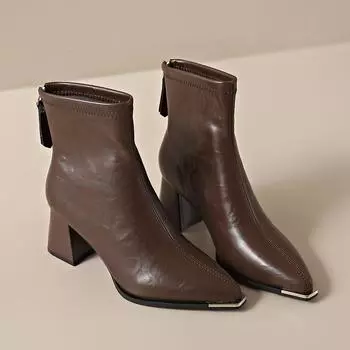 Женские ботильоны на открытом воздухе осень-зима 2024 года, горячая распродажа, новые однотонные модные туфли с острым носком и молнией сзади для женщин 34