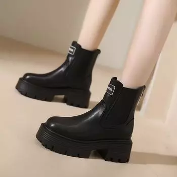 Женские ботильоны на платформе, челси, массивные ботинки на каблуке, короткие туфли в стиле панк для женщин, армейские ботинки на очень высоком каблуке 35