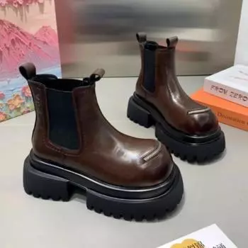 Женские ботильоны на платформе и платформе Модные туфли на высоком каблуке Chelsea Женская брендовая мода Новые готические туфли-лодочки Повседневная обувь для ходьбы Botas Mujer 35 темно-коричневого