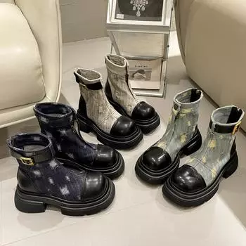 Женские ботильоны на платформе, индивидуальный дизайн джинсовой обуви, повседневная обувь для крутых девушек на молнии, женская обувь в стиле рок 35