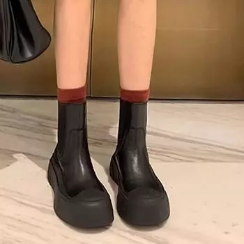 Женские ботильоны на платформе, кожаные туфли на среднем каблуке в стиле ретро, модные дизайнерские готические классические мотоциклетные зимние новые ботинки для женщин 35