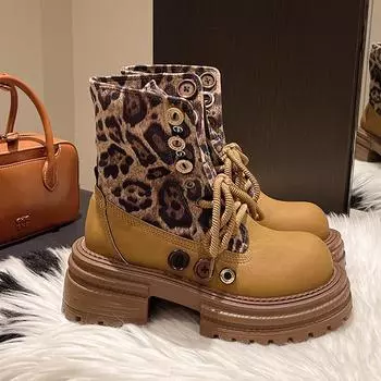 Женские ботильоны на платформе, массивные, кожаные, со шнуровкой, дизайнерские туфли на среднем каблуке, трендовые зимние туфли-лодочки в готическом стиле Botas De Mujer 35