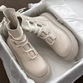 Женские ботильоны на платформе с подъемом и шнуровкой, зимние ботинки для женщин 35 бежевый