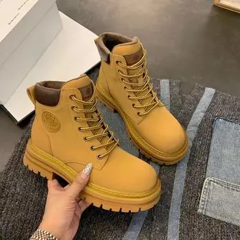 Женские ботильоны на платформе со шнурками, армейские ботинки, рабочие, на шнуровке, короткие, массивные, женские, в стиле панк, PU, горячие, готические 35