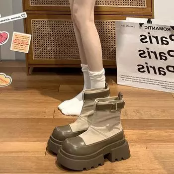 Женские ботильоны на платформе в британском стиле, модные, элегантные, современные, короткие, осенне-зимние, на толстом каблуке, женские туфли 35