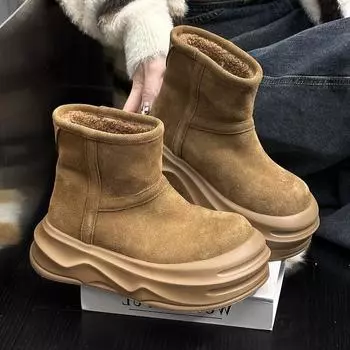 Женские ботильоны на платформе, зимние туфли на плоской подошве, замшевые туфли, зимние короткие плюшевые теплые туфли, повседневные спортивные ботинки «Челси», новинка 2024 года, женские ботинки 35