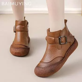 Женские ботильоны на плоской подошве, дизайнерские кожаные туфли в стиле ретро, женские модные брендовые мягкие оксфордские туфли 2025 года, повседневные кроссовки, зимние ботинки Mujer 35 коричневый