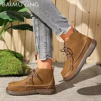 Женские ботильоны на плоской подошве, дизайнерские кожаные туфли на шнуровке, зимняя новинка бренда 2025 года, классические удобные нескользящие ботинки для ходьбы 35 хаки