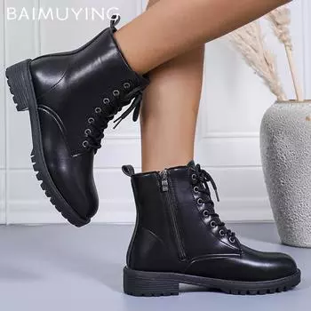Женские ботильоны на плоской подошве из кожи, дизайнерские туфли в стиле ретро, на шнуровке, мотоциклетные ботинки, трендовые зимние готические гладиаторские женские туфли 36