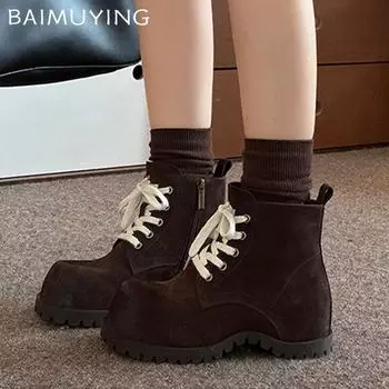 Женские ботильоны на плоской подошве, модные замшевые туфли на шнуровке 2025 года, тренд зимы, новый бренд, дизайнер, классика, готика, мотоцикл, ботинки для женщин 35