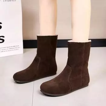 Женские ботильоны на плоской подошве с мехом, замшевые туфли, зимняя мода 2025 года, новые повседневные кроссовки-гладиаторы, короткие, плюшевые, теплые, для отдыха на свежем воздухе, зимние ботинки Mujer 35 жёлтый