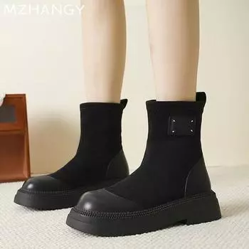 Женские ботильоны на плоской подошве, зимние замшевые повседневные удобные прогулочные туфли для женщин 2024 года, модное платье, дизайнерская модель Zapatillas 35 чёрный