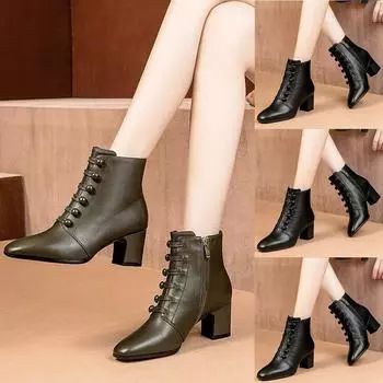 Женские ботильоны на пуговицах с круглым носком и молнией, короткие ботильоны на квадратном каблуке 36 чёрный