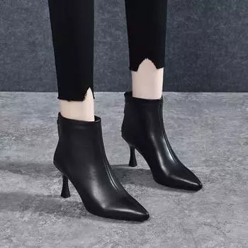 Женские ботильоны на шпильке с острым носком, модные короткие ботинки, осенние новые ботинки с открытой щиколоткой, из коровьей кожи первого слоя, с задней молнией, женские кожаные ботинки 35
