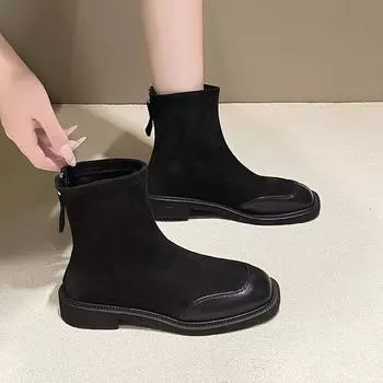 Женские ботильоны на среднем каблуке с квадратным носком. Зимняя мода 2025 года. Новые повседневные туфли для ходьбы на открытом воздухе. Элегантные туфли-лодочки. Массивные туфли-лодочки. 35 чёрный