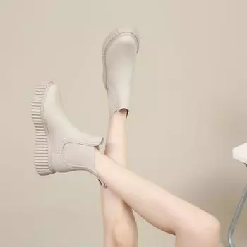 Женские ботильоны на танкетке Короткие туфли для женщин Толстая обувь Водонепроницаемая рабочая обувь Челси Ботильоны на платформе в продаже Стильные 36