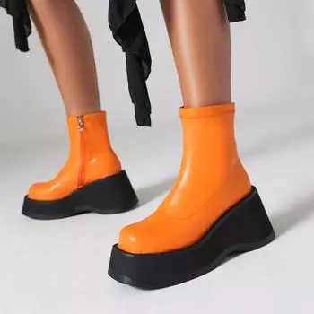 Женские ботильоны на танкетке в стиле панк-готика, хит продаж, короткие ботинки на высоком каблуке с круглым носком, женские ботинки с боковой молнией, размер 42 6