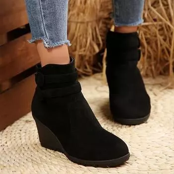 Женские ботильоны на танкетке, замшевые туфли на высоком каблуке, тренд 2025 года, новые дизайнерские зимние ботинки челси, элегантные туфли на молнии, женские ботинки 36 чёрный
