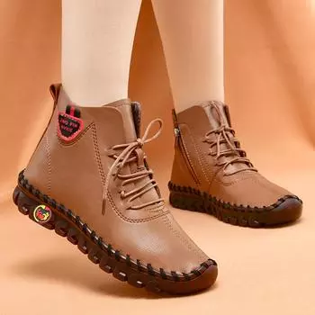 Женские ботильоны на теплой платформе, нескользящие кроссовки на теплой мягкой подошве со шнуровкой, женская обувь 35 красный