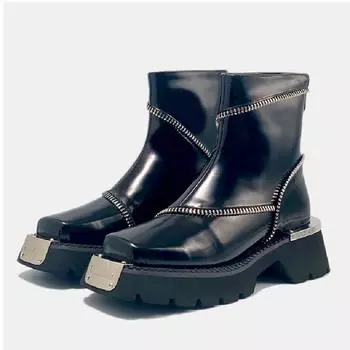 Женские ботильоны на толстой платформе с толстой подошвой, женская обувь на молнии, модные женские дизайнерские мотоциклетные ботинки, повседневная женская обувь 2024 36 чёрный