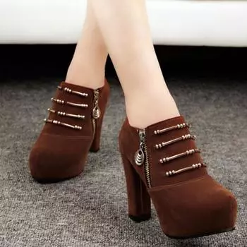 Женские ботильоны на толстой подошве из искусственной замши с боковой молнией на высоком каблуке, водонепроницаемые ботинки на платформе для женщин Botines Para Mujeres 35