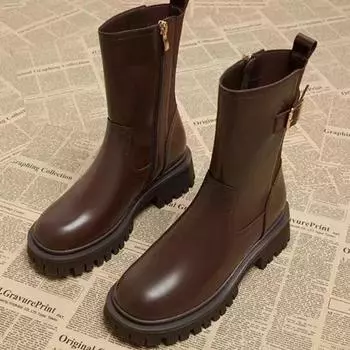 Женские ботильоны на толстом каблуке, модные, лаконичные, из натуральной кожи, женские, рабочие, для отдыха, повседневные, новые, люксовые, брендовые, женские 35