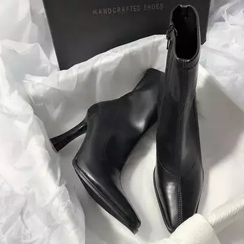 Женские ботильоны на тонком высоком каблуке, модные короткие боты с острым носком, элегантная женская обувь, зимние короткие плюшевые женские туфли-лодочки 35