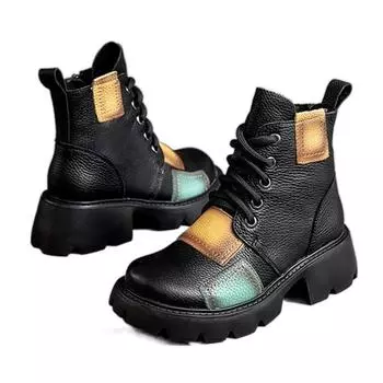 Женские ботильоны на удобной танкетке, женские на шнуровке, на платформе, повседневная женская обувь, ретро-сапоги в тон, женские ботинки Botas Mujer 35 коричневый