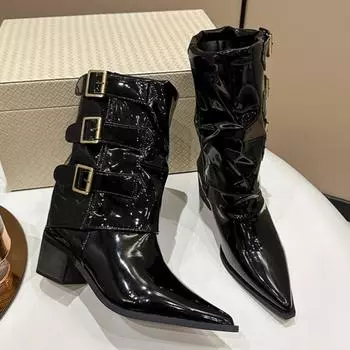 Женские ботильоны на высоком каблуке Chelsea, сексуальные туфли с острым носком, зимние новые массивные гладиаторские сапоги, трендовое готическое платье, Botas Mujer 35