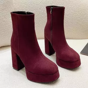 Женские ботильоны на высоком каблуке и платформе, зимние замшевые элегантные офисные туфли 2025 года, модные готические туфли «Челси» на толстой подошве, модные ботинки Mujer 34 чёрный