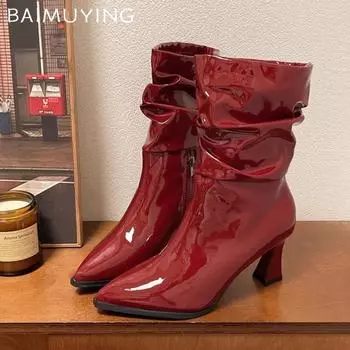 Женские ботильоны на высоком каблуке, массивные кожаные туфли с острым носком, женская зимняя трендовая обувь 2024 года, сексуальные элегантные туфли-лодочки Chelsea Botas Mujer 35 чёрный