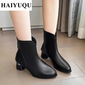 Женские ботильоны на высоком каблуке, массивные кожаные туфли, зимние, новые, ретро, модные, ботинки челси, готические туфли-лодочки, гладиаторские, Botas Mujer 35