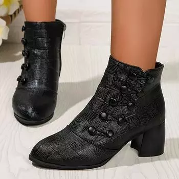 Женские ботильоны на высоком каблуке, массивные туфли в стиле ретро, зимняя новинка 2024 года, дизайнерские готические ботинки челси, прогулочные гладиаторские туфли для женщин 36 чёрный