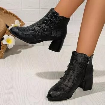 Женские ботильоны на высоком каблуке, массивные туфли в стиле ретро, зимняя новинка 2024 года, дизайнерские готические ботинки челси, прогулочные гладиаторские туфли для женщин 36 чёрный