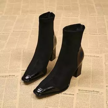 Женские ботильоны на высоком каблуке, модные туфли с квадратным носком, замшевые туфли, тренд зимы 2025 года, элегантные офисные туфли, сексуальные туфли-лодочки для вечеринок, Botas Mujer 35 чёрный